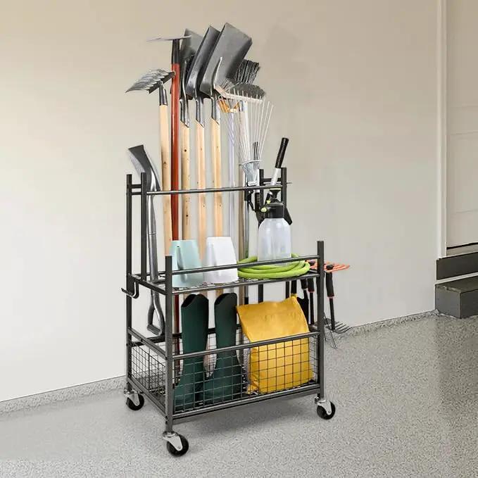 VEVOR Garden Tool Organizer, 16 Slots with Hooks, Yard Tool Tower Rack with Wheels for Garage Organization and Storage, Hold Long-Handled Tool/Rake/Broom, Metal Tool Stand Holder for Shed, Outdoor by GreenHaven Gardens