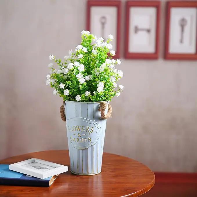 Artificial Plants Flowers Grass Shrubs 8 Pack No Fade Faux Plastic Flowers Outdoor for Vases Farmhouse Garden Porch Patio Office Indoor Wedding Decoration Greenery Fake Plants (2#White) by GreenHaven Gardens