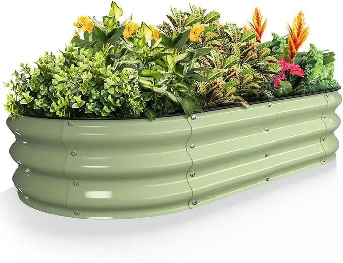 Kesfitt Raised Garden Bed Kit,Outdoor Galvanized Planter Raised Boxes with Safety Edging and Gloves,Large Metal Raised Garden Beds for Gardening Vegetables,Fruits,Flower(4x2x1FT) by GreenHaven Gardens