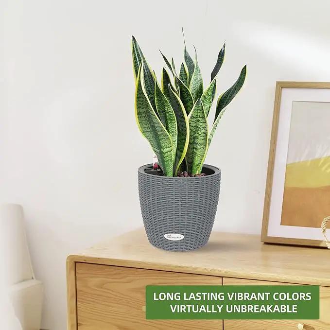 Dexceder 9x8 Inches Rattan Self Watering Planter Indoor Outdoor, Inner Pot Design, Thickened Table Flower Plant Pot with Water Level Indicator (Deep Gray) by GreenHaven Gardens