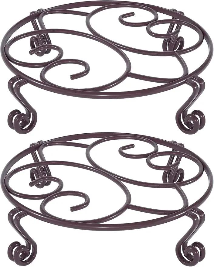 Yimobra 2 Pack Plant Stand for Flower Pot Heavy Duty Potted Holder Indoor Outdoor Metal Rustproof Iron Garden Container Round Supports Rack for Planter Bronze, Brown,11.8 Inches by GreenHaven Gardens