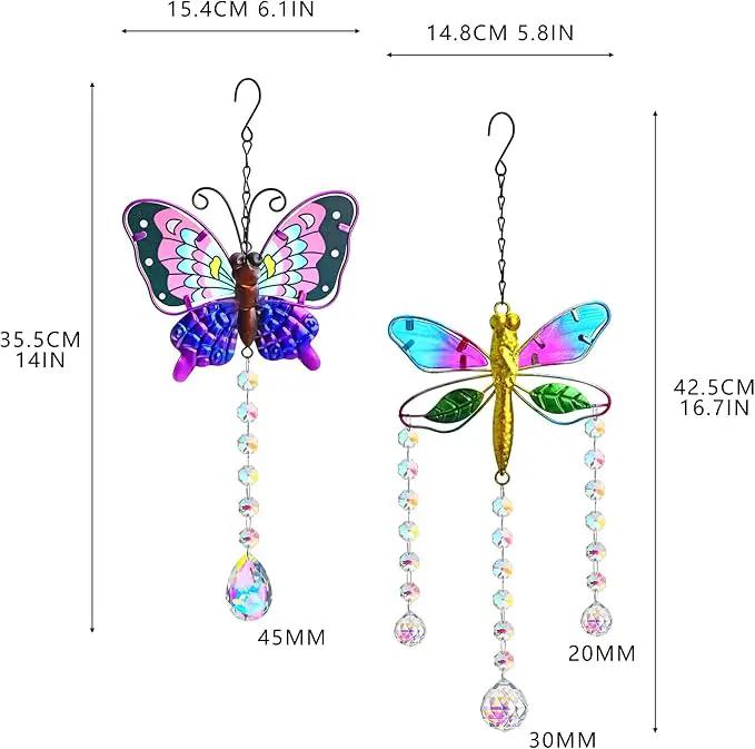 YU FENG Set 2 Suncatchers with Crystals,Stained Glass Butterfly Dragonfly Sun Catchers Window Garden Hanging Decoration Ornament,Prism Rainbow Maker Pendant by GreenHaven Gardens