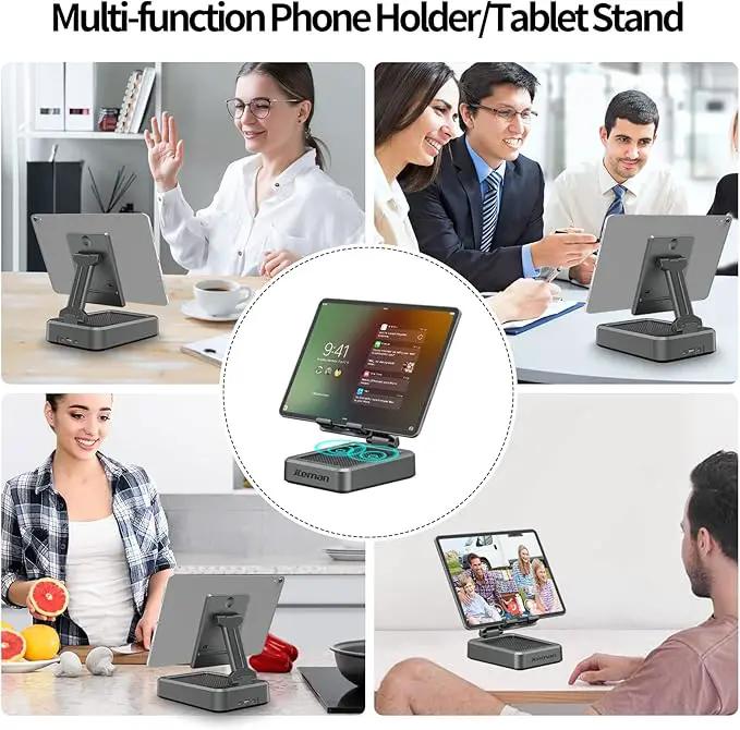 Jteman Wireless Bluetooth Speaker Tablet Stand, Adjustable with Bluetooth Speakers,Gifts for Women Men,Kitchen Gadget for Men,Compatible with Phones and Tablet (4.0-12.9'') - Graphite by GreenHaven Gardens