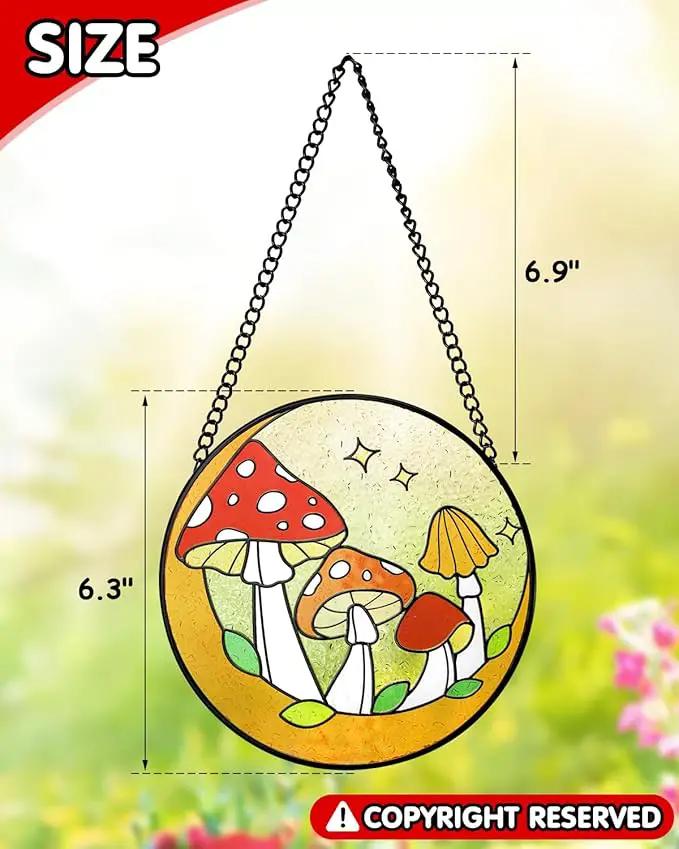 Tuitessine Mushroom Stained Glass Suncatcher Moon Toadstools Window Wall Hanging Ornament Hand-Painted Glass Panel Decor for Home Gift for Nature Plant Mushroom Lovers 6.3"*6.3" by GreenHaven Gardens