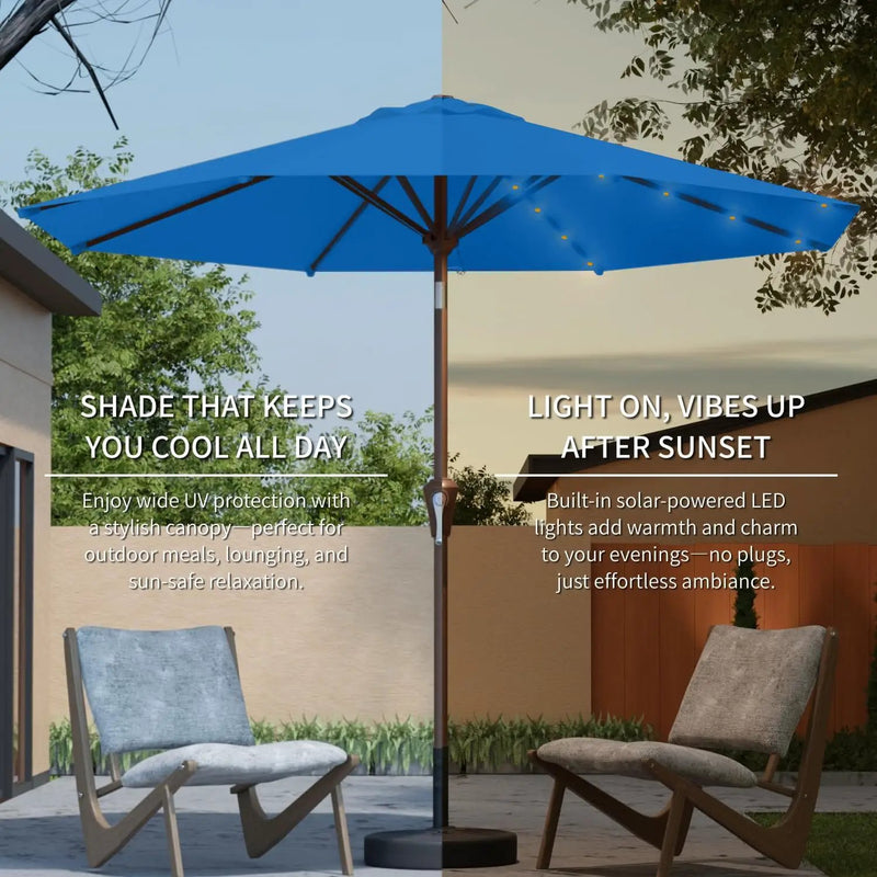 9FT Solar Umbrella 32 LED Lighted Patio Umbrella Table Market Umbrella w/Tilt and Crank, UV-Resistant Outdoor Umbrella for Pool, Garden, Deck, Royal Blue by GreenHaven Gardens