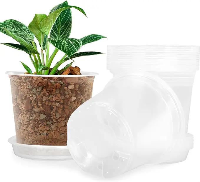 4/5/6/7 Inch Clear Nursery Pots for Plants with Sacuers 15 Pack, Plastic Flower Pots with Drainage Holes, Variety Pack Seedlings Garden Pot for Indoor Outdoor (6 inch) by GreenHaven Gardens