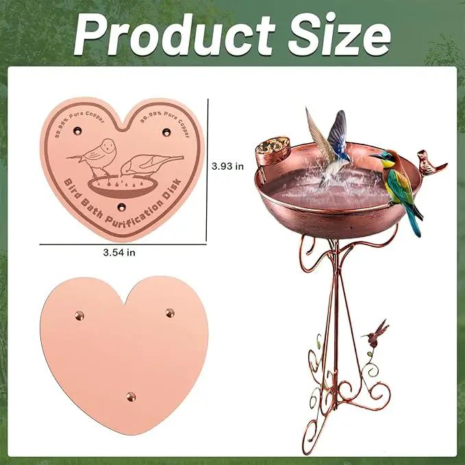 2-Pack 99.99% Pure Copper Bird Bath Purification Disk,Copper Disc with Stable Triple-Point Support,Fits All Outdoor Bird Baths(Heart-Shaped&Round) by GreenHaven Gardens