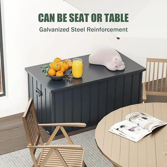Domi Deck Box Outdoor 150 Gallon, Waterproof Lockable Steel Outdoor Storage Container for Outside Cushions, Garden Tools and Pools Equipment, Gray by GreenHaven Gardens