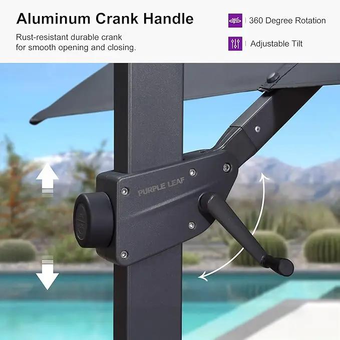 PURPLE LEAF 9' × 11.5' Patio Cantilever Umbrella with Base Outdoor Rectangle Adjustable Offset Umbrellas with 360-degree Rotation and 8 Heavy Duty Metal Ribs for Garden Deck Pool Grey by GreenHaven Gardens