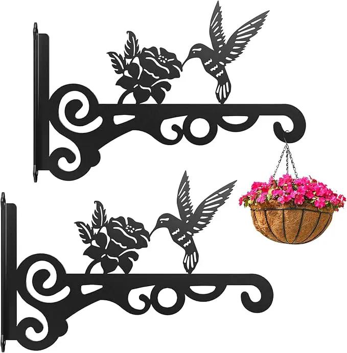 2-Pack Aesthetic Wall Plant Hanger Indoor and Outdoor – 10 Inch Metal Hanging Plant Bracket with Beautiful Bird Pattern – Anti Rust Plant Hooks for Hanging Plants, Bird Feeder, Wind Chime, Lantern by GreenHaven Gardens