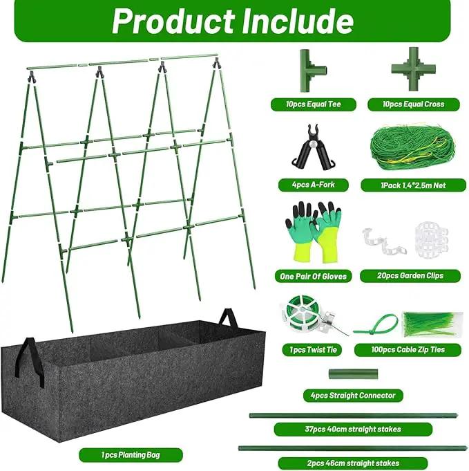 Cucumber Trellis for Garden, 45 x 53 Inches A Frame Outdoor Greenhouse Trellis with 46 Gallon Fabric Raised Bed, Climbing Net and Plant Support Clips for Climbing Plants by GreenHaven Gardens