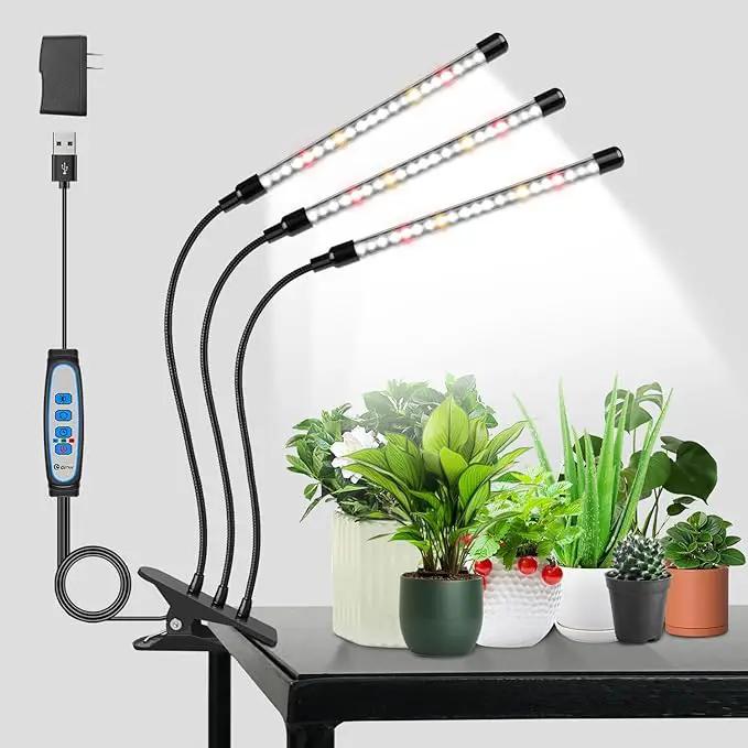 Wolezek Grow Lights for Indoor Plants Full Spectrum, 6000K 3 Head Plant Lights Indoor, LED White Plant Grow Lamp with Clip, Auto ON & Off Timer 6/12/16H, 3 Light Modes, 5 Level Dimmable Brightness by GreenHaven Gardens