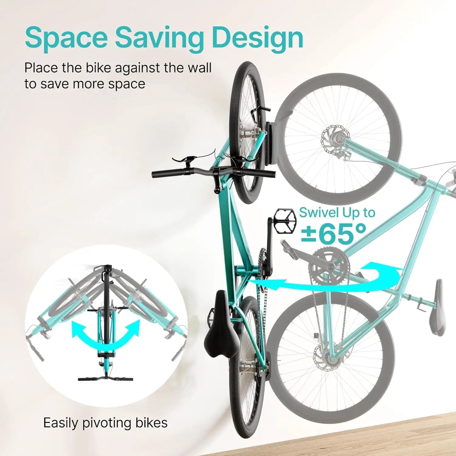 Bike Rack Garage, Bike Wall Mount Heavy Duty, Holds 77 Lbs, Swivel Bike Hangers for Garage, Adjustable Indoor Bike Storage for Bedroom Home Office, 1 Pack by GreenHaven Gardens