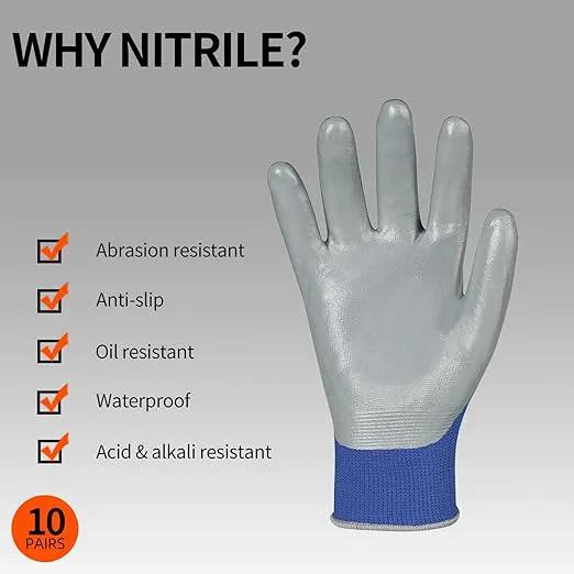Vgo... 10-Pairs Safety Work Gloves, Gardening Gloves, Non-slip Nitrile coating, Dipping Gloves (Size XL, Blue, NT2110) by GreenHaven Gardens