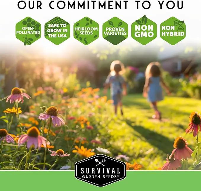 Survival Garden Seeds 10 Flower Collection - Four O’Clock, Chamomile, Shasta Daisy, Purple Coneflower, Marigold, Morning Glory, Nasturtium, Snapdragon, Sunflower, Zinnia - Non-GMO Heirloom Varieties by GreenHaven Gardens
