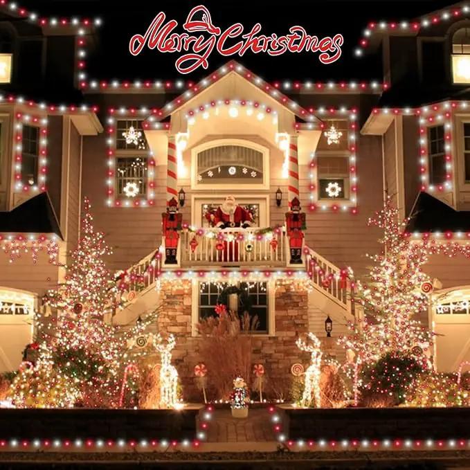 QITONG 4 Pack Red and White Solar Fairy Lights, Each 33ft 100 LED Christmas Lights, 8 Modes Silver Wire Solar String Lights by GreenHaven Gardens