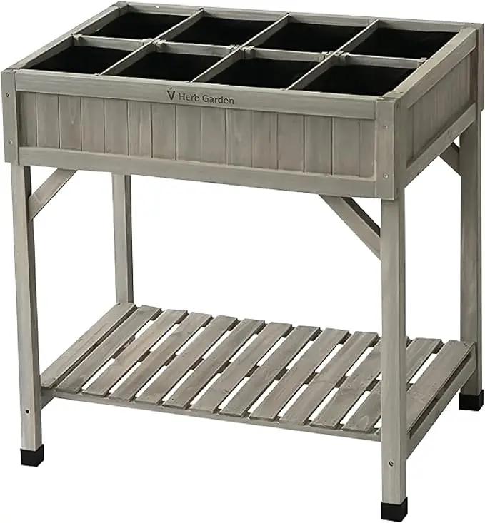 VegTrug 8 Pocket Herb Garden, Wooden Herb Planter with Herb Snips, Gray Wash by GreenHaven Gardens