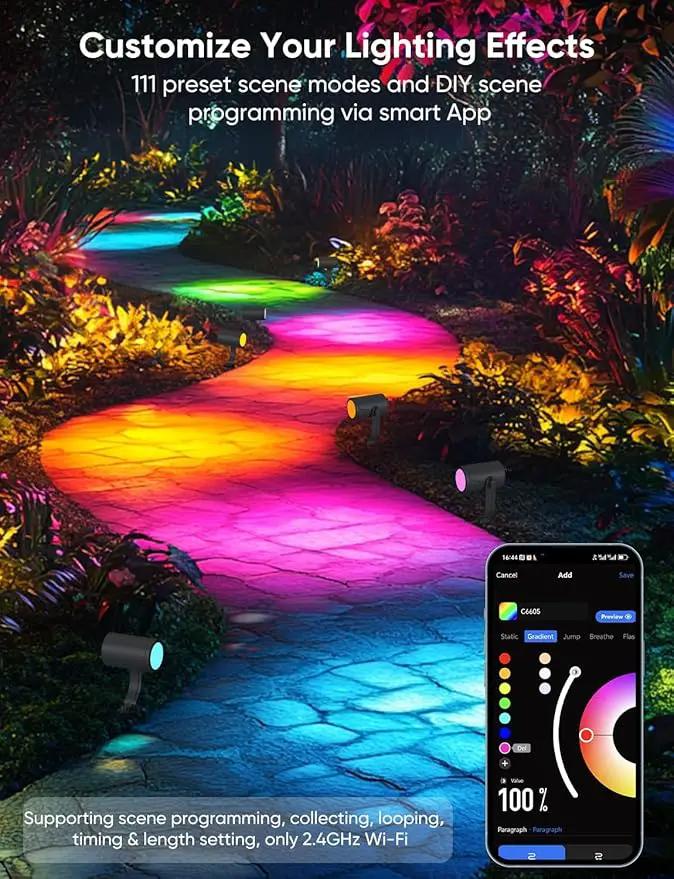 Smart Landscape Lighting Kit 36W, RGBCW Smart Landscape Lights 6 Pack, IP65 Waterproof Outdoor Spotlights, Alexa/Google Assistant Compatible, for Garden Pathway Yard Holiday Decor by GreenHaven Gardens
