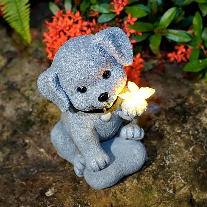 Solar Dog Statue Garden Decor with Butterfly Light – Waterproof Outdoor Yard Art for Patio, Lawn, Balcony for Mother’s Day, Father’s Day, Housewarming, Mom, Dad, Grandma, Men, Women by GreenHaven Gardens