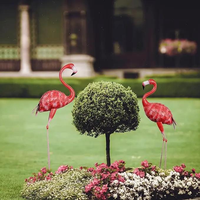 3Pcs Metal Flamingo Statues, Hot Pink Flamingo Outdoor Decor for Garden Home Patio Lawn Backyard Ornaments by GreenHaven Gardens