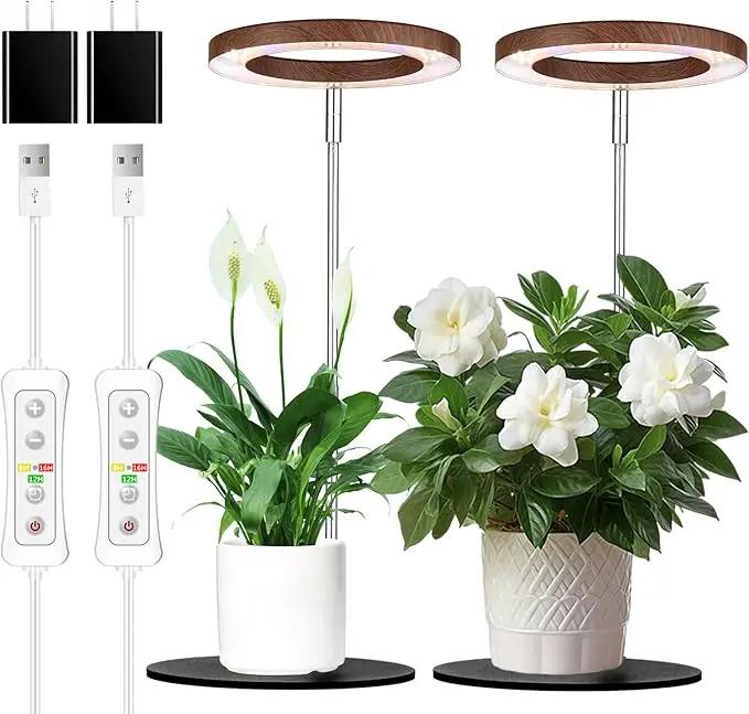 yadoker 144 LEDs Plant Grow Light for Indoor Plant,Aluminum Walnut Wood Grain Desk LED Grow Light, Height Adjustable,6.3" Aluminum Housing,Automatic Timer with 8/12/16 Hours,10-Level Brightnes by GreenHaven Gardens