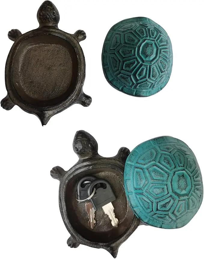 BSTGIFTS Cast Iron Turtle Key Hider - Spare Key Holder - Garden Decoration Turtle, Jewelry Trinkets Box for Key, Ear Studs, Ring, Paper Clip (Antique Blue) by GreenHaven Gardens