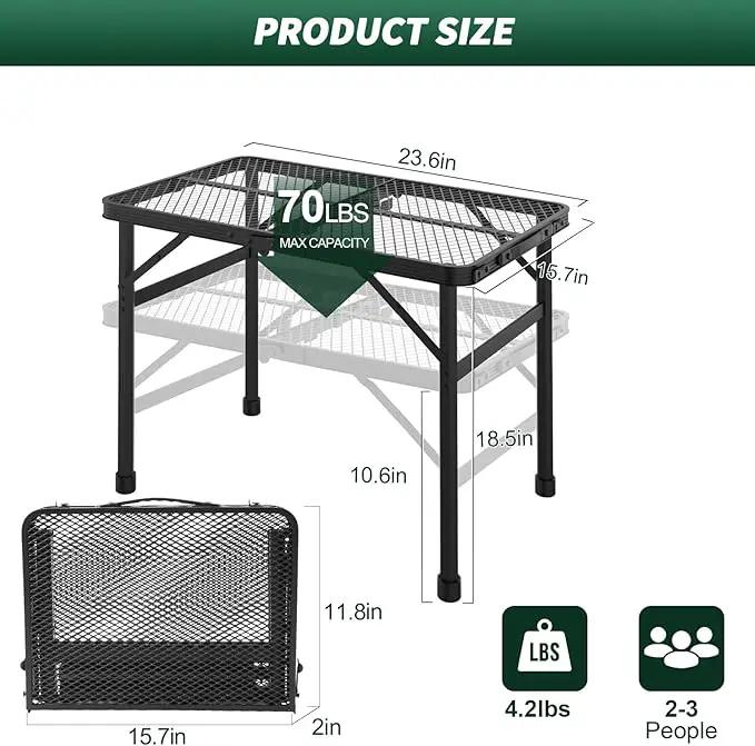 Folding Table, 2x1.3 FT Camping Table with Mesh Desktop,Folding Grill Table with Mesh Bag,Portable Outdoor for Picnic,Camping,BBQ,Beach(Black) by GreenHaven Gardens