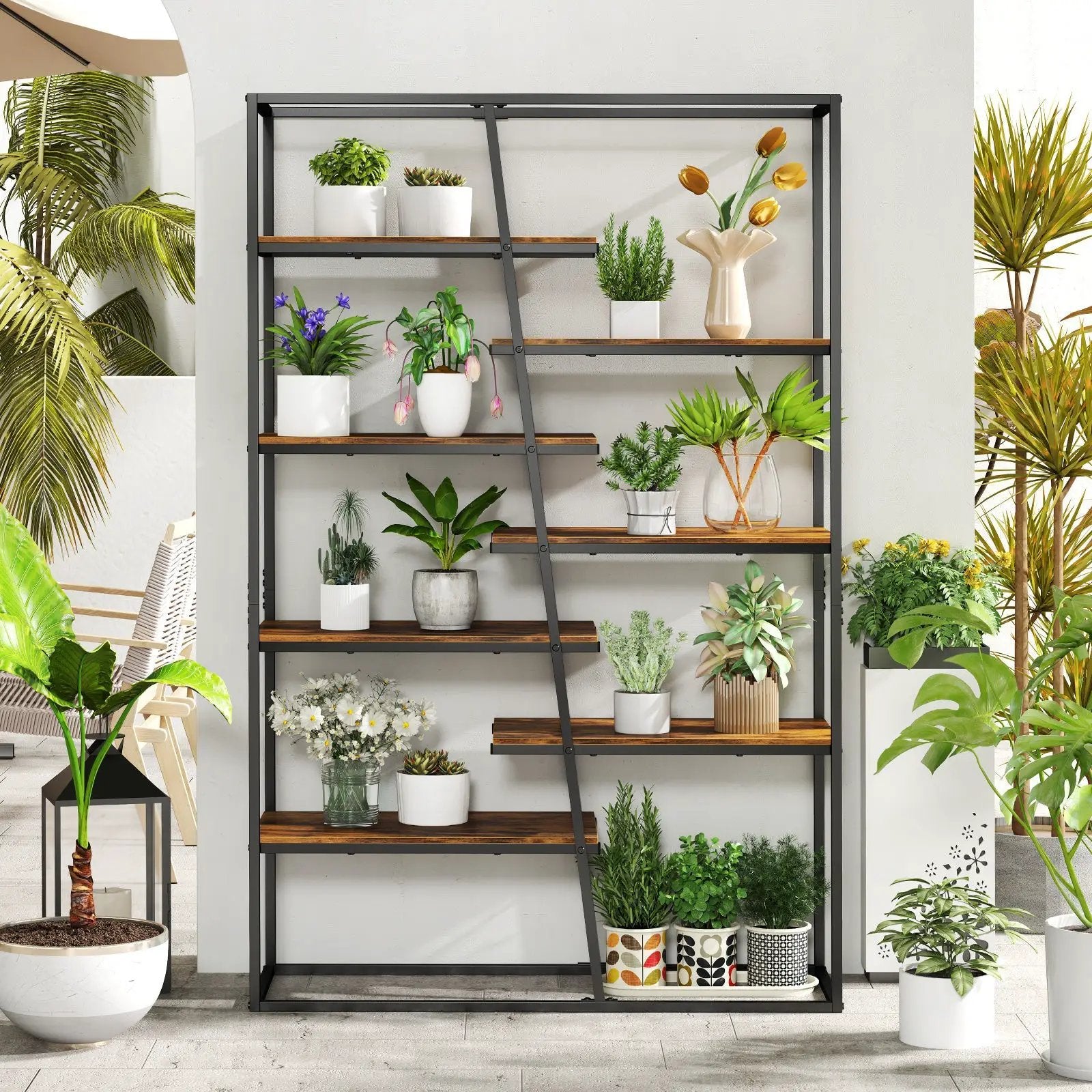 71-Inch 7-Tier Industrial Etagere Bookcase with Heavy-duty Metal Frame-Rustic Brown by DirectDeals