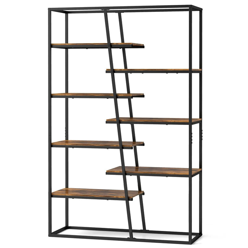 71-Inch 7-Tier Industrial Etagere Bookcase with Heavy-duty Metal Frame-Rustic Brown by DirectDeals
