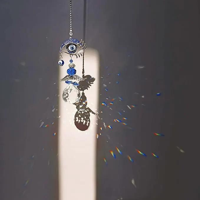 YU FENG Hanging Crystal Angel Suncatcher Blue Evil Eye Protection and Good Luck Charm Chandelier Lamps Pendant(12.5in) by GreenHaven Gardens