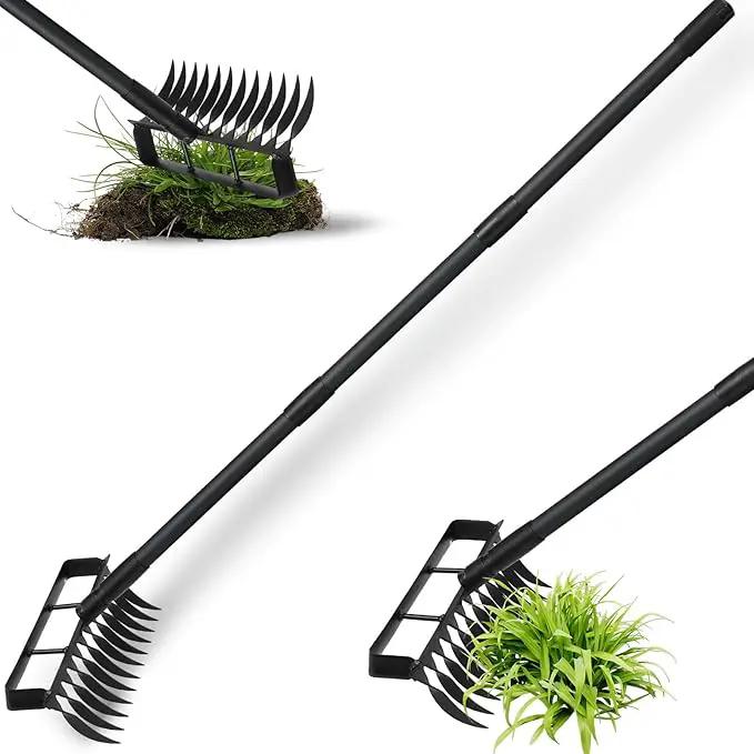 Stirrup Hoe Garden Tool Weed Puller with 76.8Inch Adjustable Stainless Steel Handle, Heavy Duty Hula Hoe and 12 Tines Rake 2 in 1 Gardening Tools Garden Cultivator for Weeding Soil Loosening, Black by GreenHaven Gardens