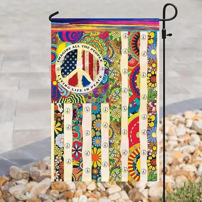 Flags-People Living Life In Peace Hippie Flag PSL318F, Garden Flag (11.5" x 17.5")-USA House Garden Flags Premium Polyester-Decorative Outdoor Flags by GreenHaven Gardens