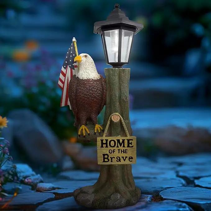 14x6 Inch Eagle Outdoor Solar Statue, Home of The Brave Outdoor Decorative Sculpture, Garden Decoration Outdoor Waterproof, Eagle Statue with American Flag for Patios, Yards, and Gardens by GreenHaven Gardens