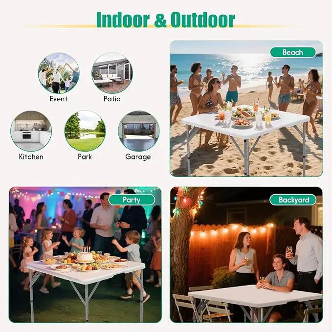 HLPB 34'' Square Folding Card Table, Fold-in-Half Portable Dining Table with Handle and Safety Lock, Foldable Plastic Dining Table Indoor Outdoor for Camping, Picnic and Party Event, White by GreenHaven Gardens