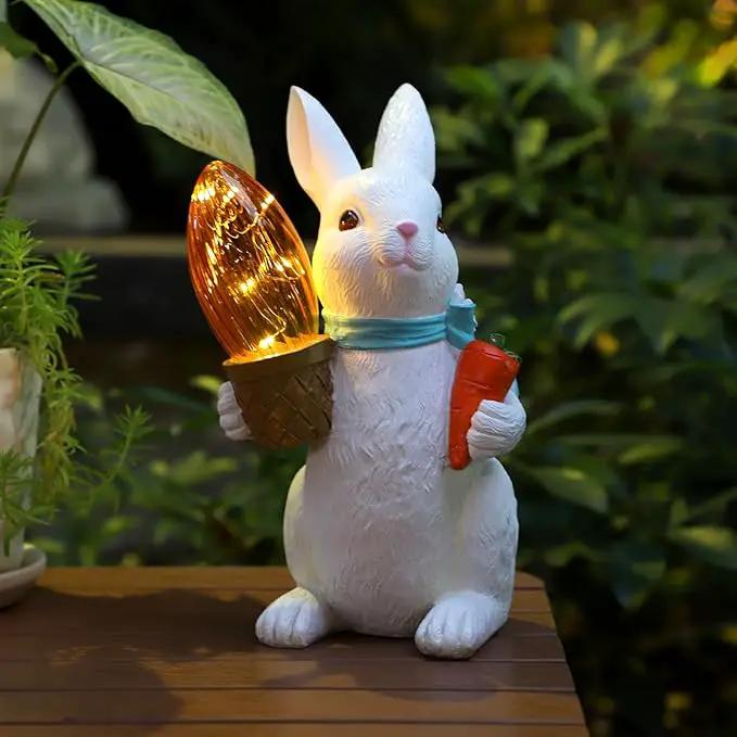 Garden Statues Rabbit with Solar Lights-Easter Bunny Outdoor Decor for Lawn,Balcony-Yard Garden&Patio Decor-Unique Gift for Mom Grandma,Unique Housewarming Gifts and Rabbit Yard Decoration by GreenHaven Gardens