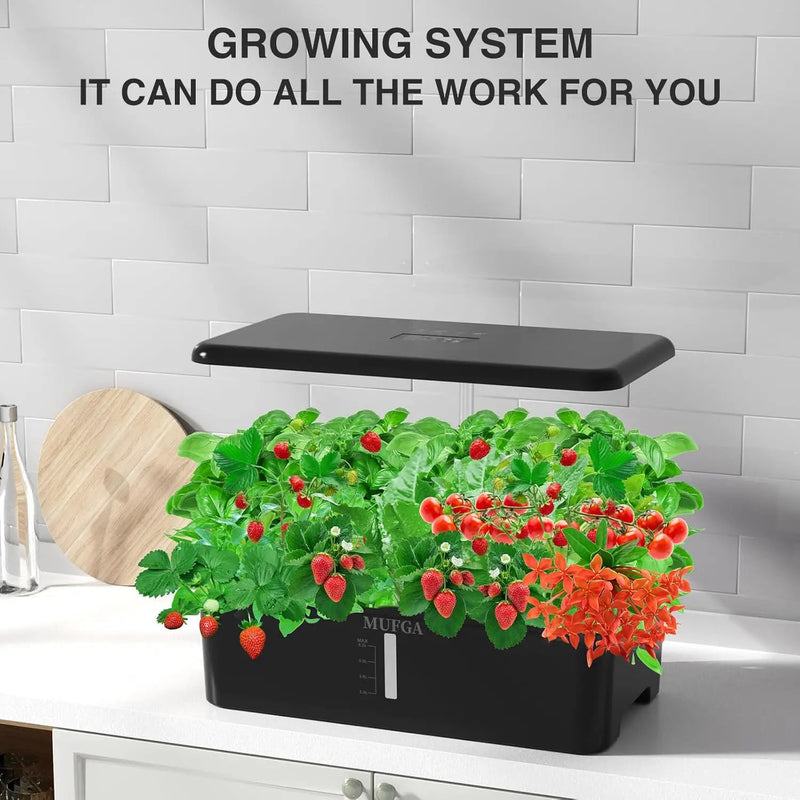 Hydroponics Growing System Herb Garden - MUFGA 18 Pods Indoor Gardening System with LED Grow Light, Plants Germination Kit(No Seeds) with Pump System, Adjustable Height Up to 17.7" for Home, Black by GreenHaven Gardens