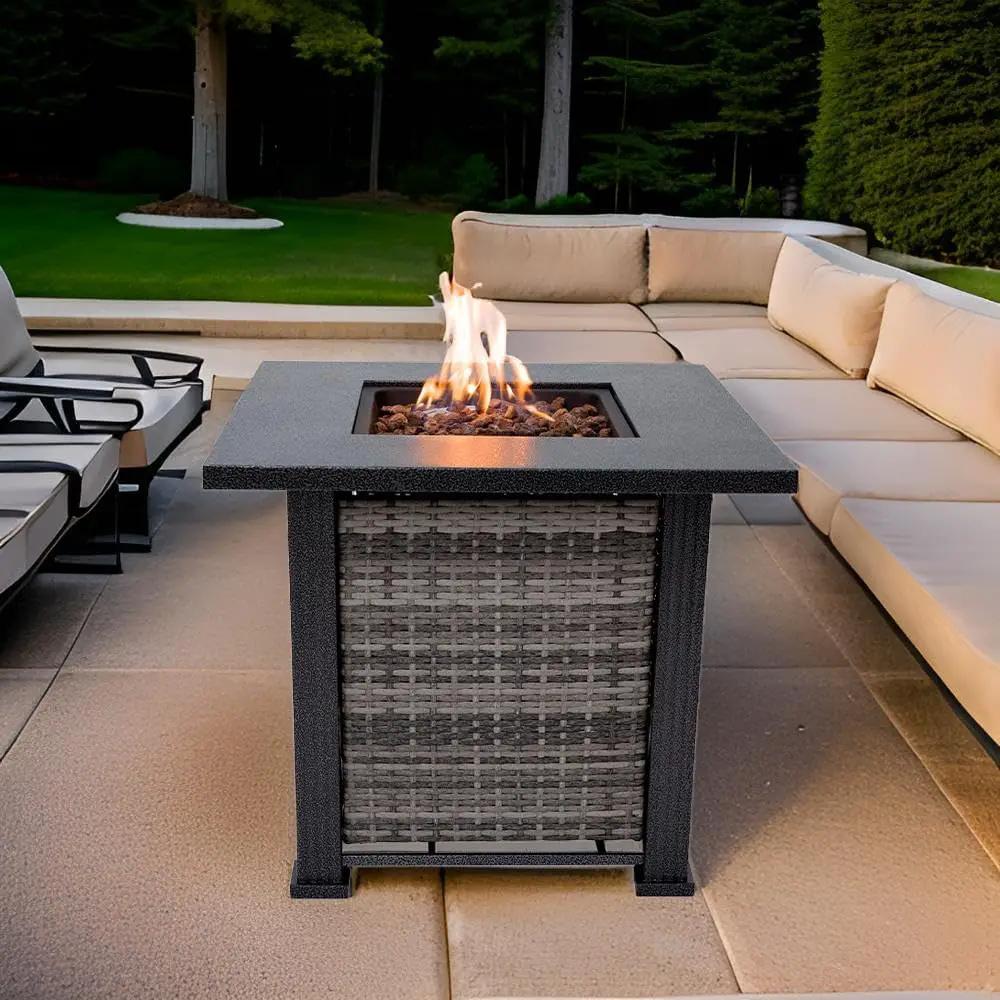 Adana Propane Fire Pit Table 28” Outdoor Firepit 50,000 BTU Firepits for Outside with Lava Rocks and Removable Lid Metal Fire Pit Outdoor Fireplace Propane Fire Pits for Outside CSA Certified by GreenHaven Gardens
