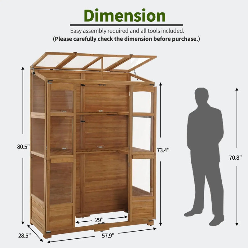 MCombo Wooden Greenhouse, Walk-in Outdoor Greenhouse with Openable Roof and Lockable Door, 0899 (Natural) by GreenHaven Gardens