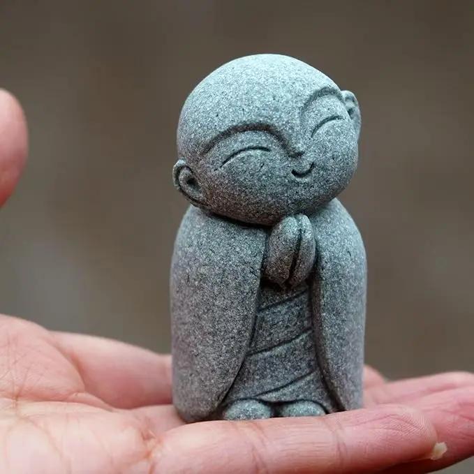 OwMell Japanese Jizo Monk Statue Praying, Buddha Jizo Statue Figurine Memorial Statue Aquarium Decoration for Garden Outdoor Ornament 2.6" - Tilting Head by GreenHaven Gardens