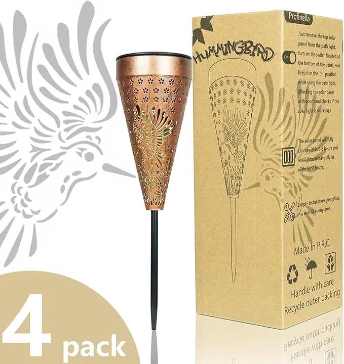 4-Pack Hummingbird Outdoor Decor Solar Pathway Lights, Metal Landscape Lighting for Outside Use: Patio, Yard, Lawn, Backyard, Walkway, Driveway – Gifts for Women, Mother, Grandmother by GreenHaven Gardens