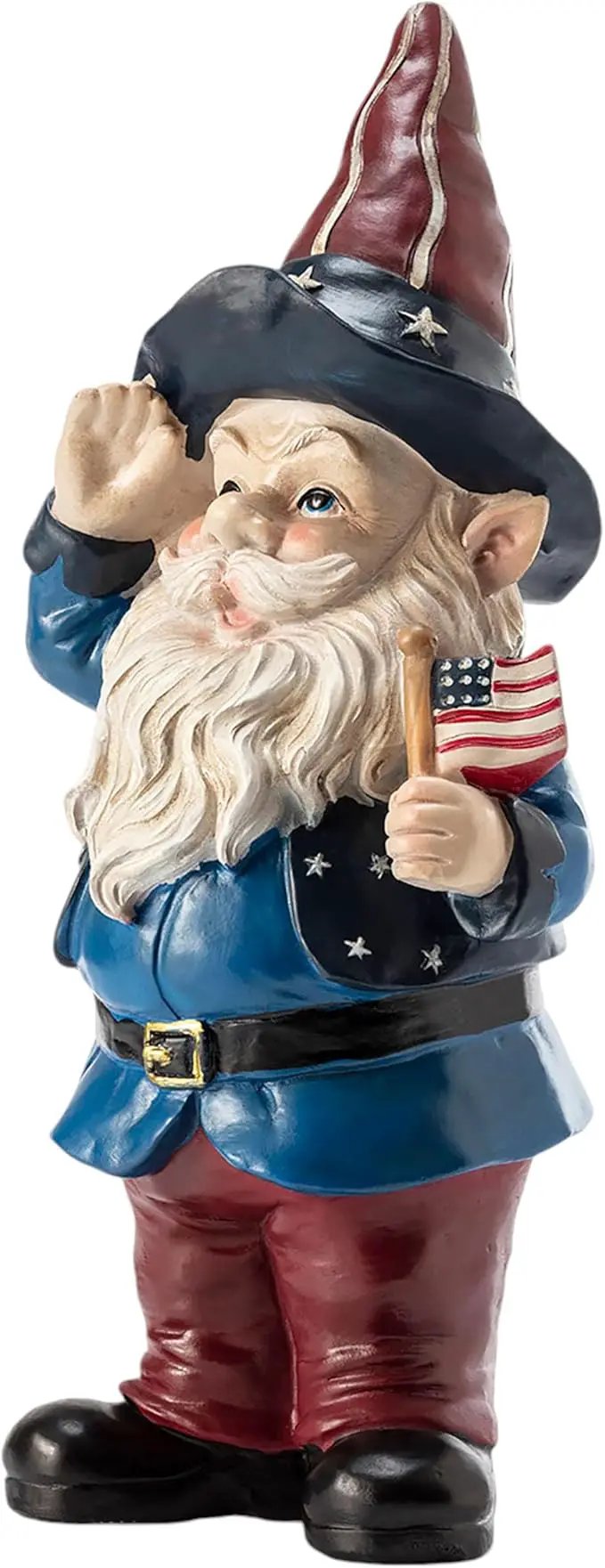 Alpine Corporation 12" Tall Outdoor Patriotic Garden Gnome Saluting Yard Statue Decoration by GreenHaven Gardens