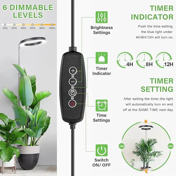 LORDEM Grow Light for Indoor Plants, 7.9" Full Spectrum LED Plant Grow Light, Height Adjustable Growing Lamp with Auto Timer 4H/8H/12H, 6 Dimmable Levels, Black, 1 Pack by GreenHaven Gardens