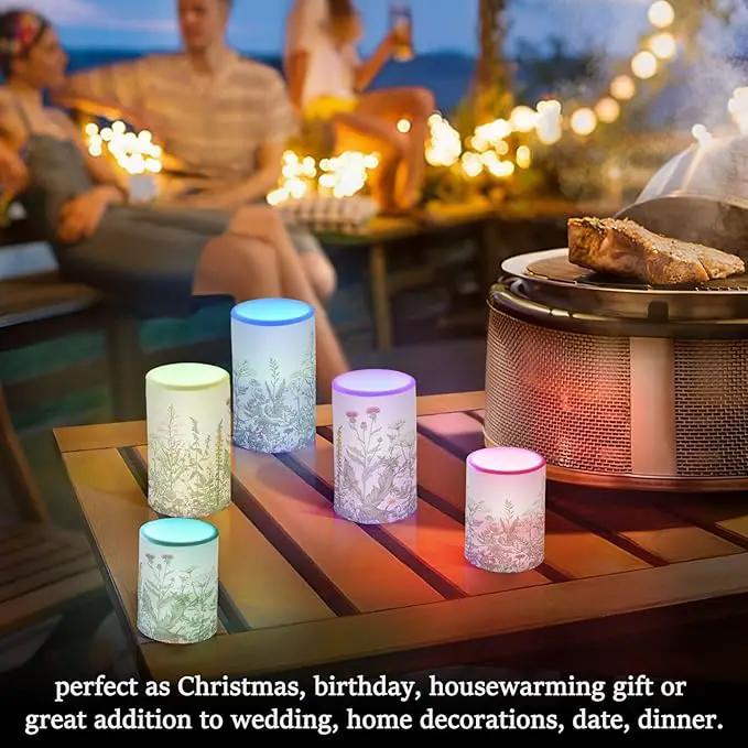 Flickering Flameless Candles, Flowers Herbs Wildflowers Botanical LED Candles with Remote Timer, Set of 2 Battery Operated Candle for Valentine Wedding Birthday by GreenHaven Gardens