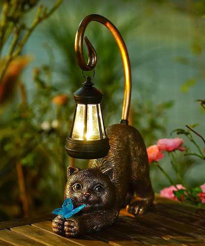 Solar Cat Garden Statue for Outdoor: Outside Sculptures Decor for Art Patio Balcony Yard Lawn – Unique Birthday Gift for Women Mom Grandma by GreenHaven Gardens
