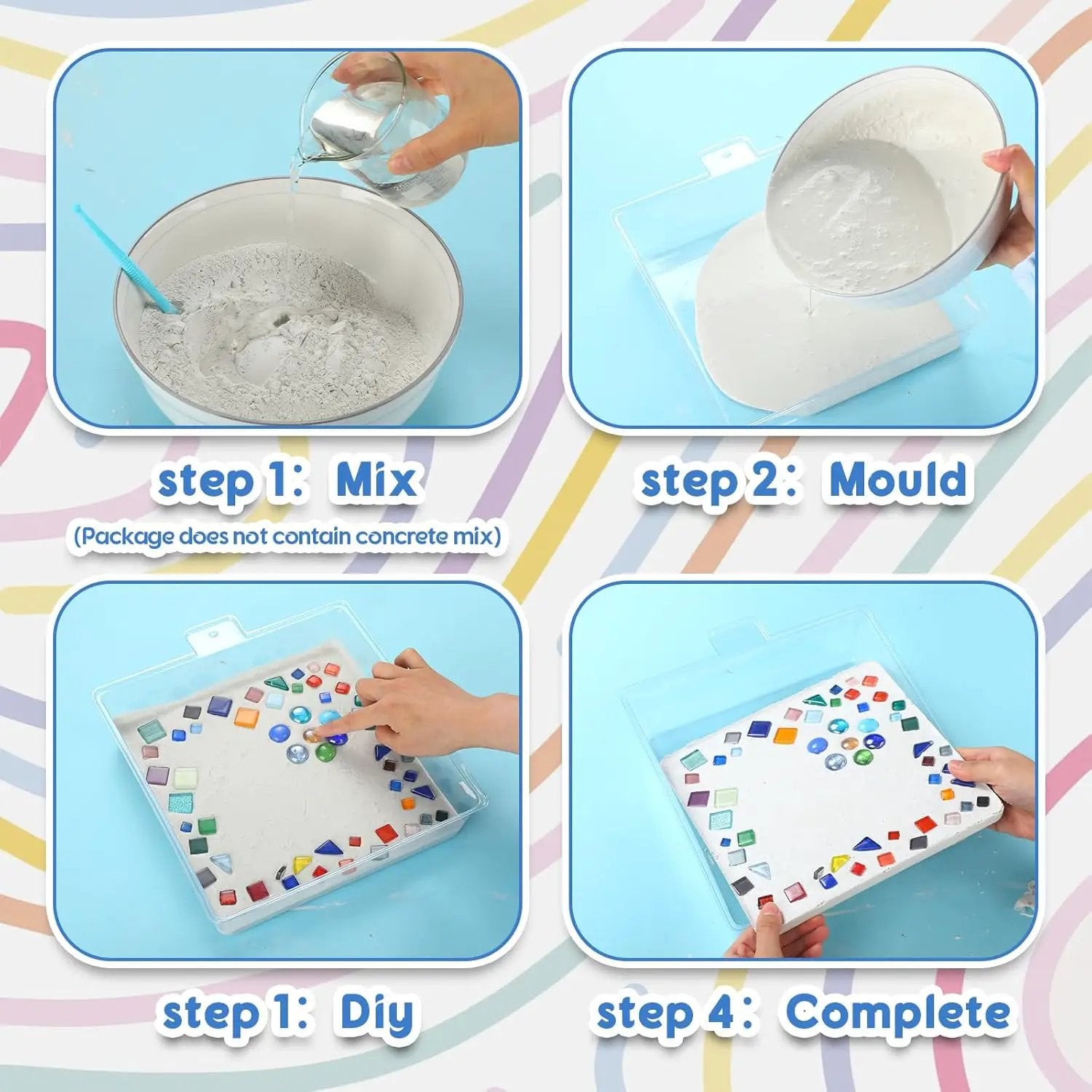 LOYIM 24 Pcs Stepping Stone Kit Includes Concrete Mold, Mosaic Tiles and Carving Tools, DIY Craft Handmade Stepping Stone Kit for Kids, Family, Garden Outdoor Decor, No Concrete Mix (Square,10 Inch) by GreenHaven Gardens