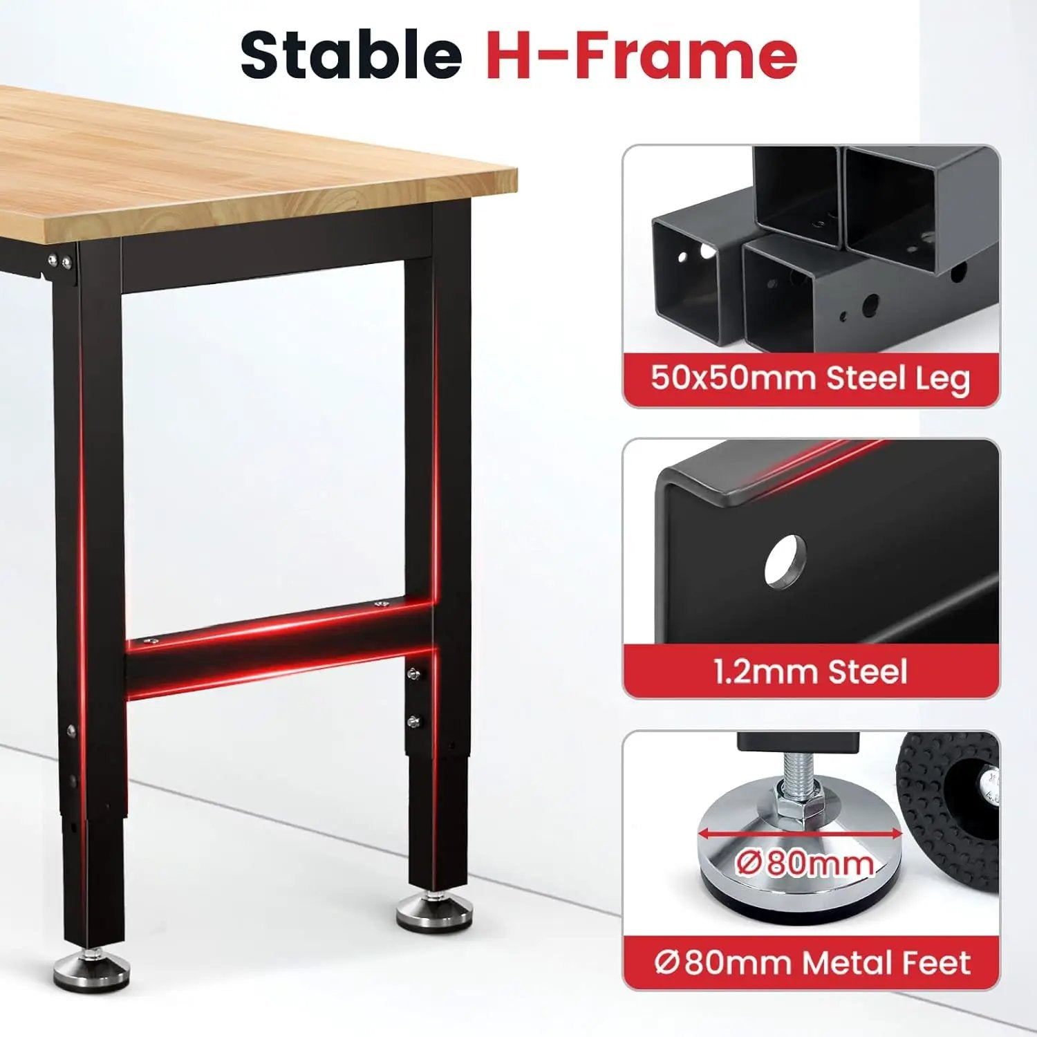 Work Bench 60 Inch Work Table for Garage Heavy Duty Rubberwood Tabletop Workbench for Woodworking Shop Home Office Electronic Cutting Wood by GreenHaven Gardens