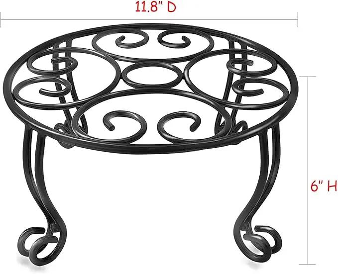 Metal Outdoor Plant Stand 11.8IN Diameter Heavy Duty Plant Pot Stands for Indoor Round Flower Pot Support Rack Set of 2,Black by GreenHaven Gardens
