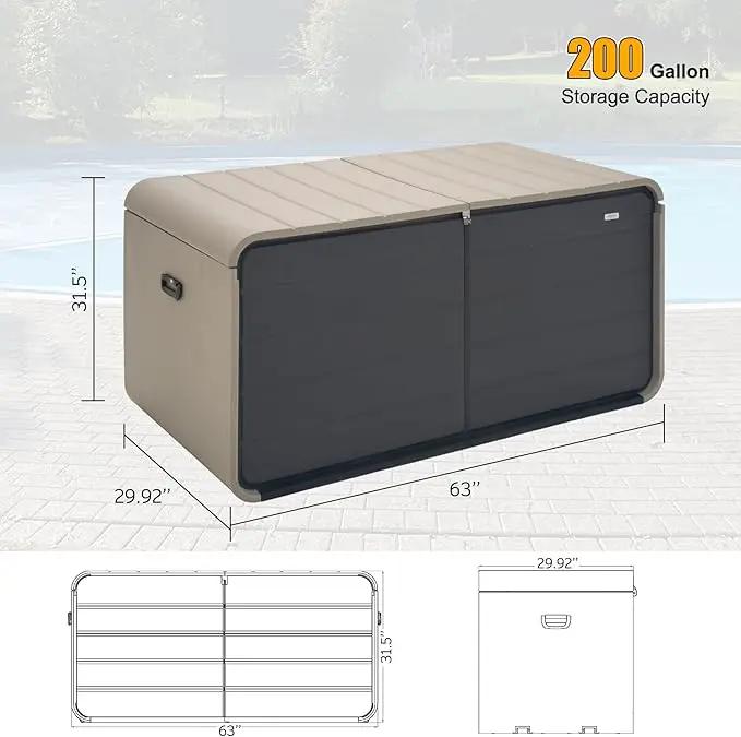 Domi 200 Gallon Resin Deck Box, Waterproof & UV-Resistant Outdoor Large Storage Box Lockable Storage Bin for Patio Cushions Pool Supplies Garden Tools and Delivery Storage by GreenHaven Gardens