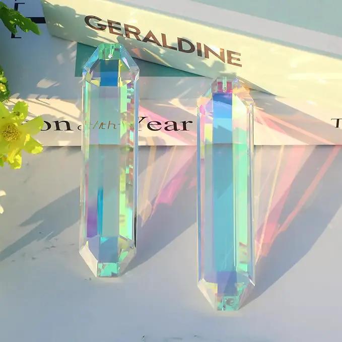 2 Pack 5" Large Crystal Sun Catchers, HYBEADS Hanging Ornaments for Windows Retangle Prism Suncatchers for Garden Home Decor Office Living Room Windows Crystal Rainbow Maker by GreenHaven Gardens
