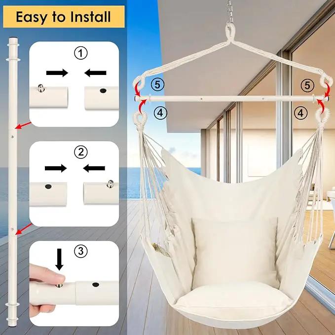Y- STOP Hammock Chair Hanging Rope Swing Chair, Max 500 Lbs, 2 Seat Cushions Included, Removable Steel Spreader Bar with Anti-Slip Rings for Indoor or Outdoor(Beige) by GreenHaven Gardens
